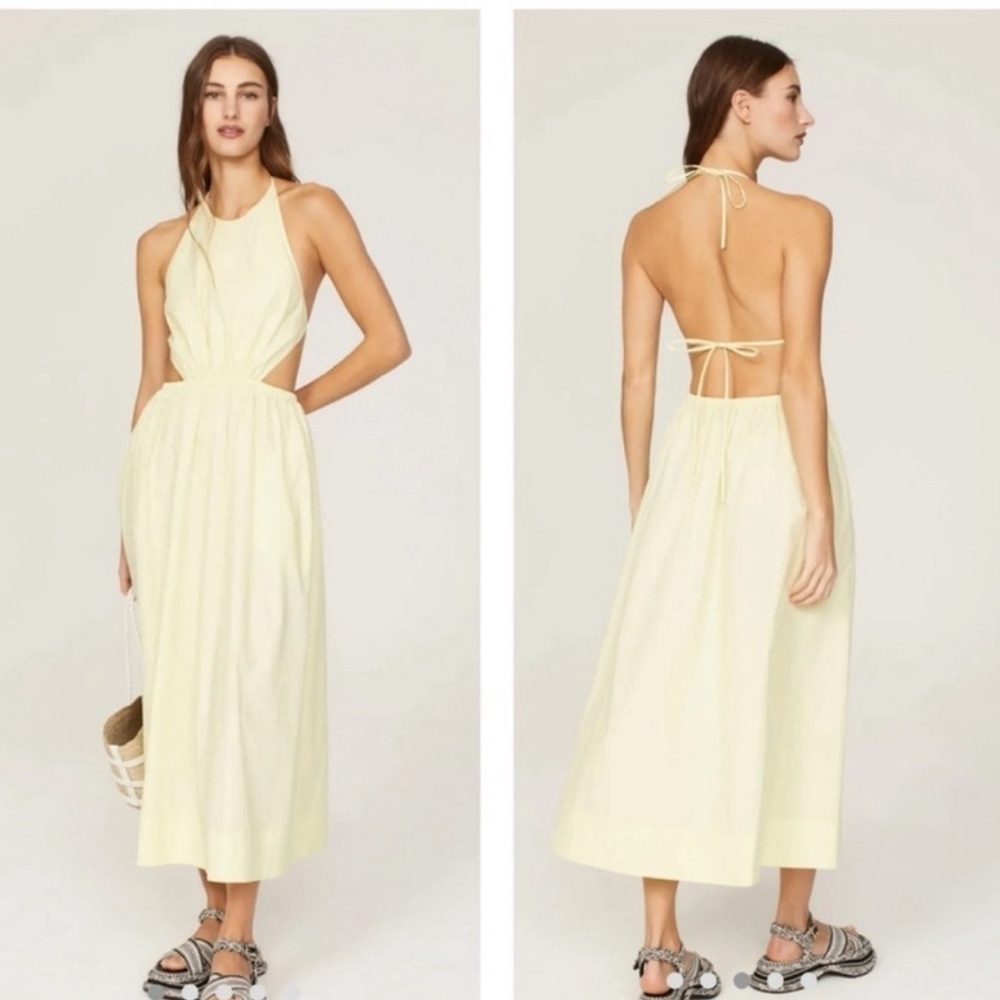 NWT Staud Vanessa Cut-Out Maxi Back Tie Dress in Pale Yellow